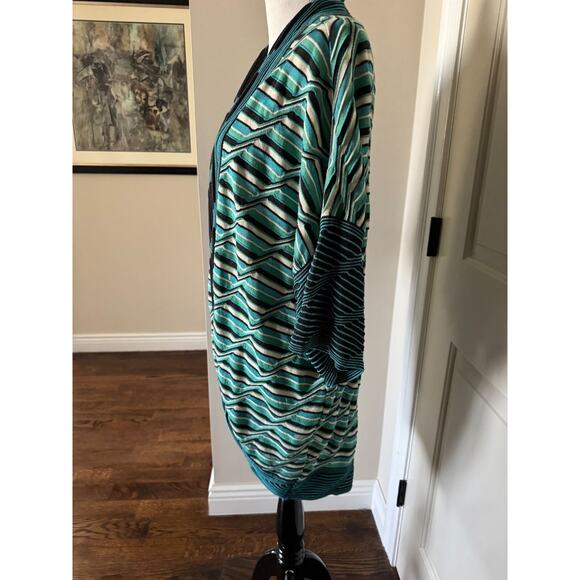 M Missoni Cocoon Open Cardigan Wool Blend Blue Black White SZ IT 44/8 NWOT - Picture 2 of 6